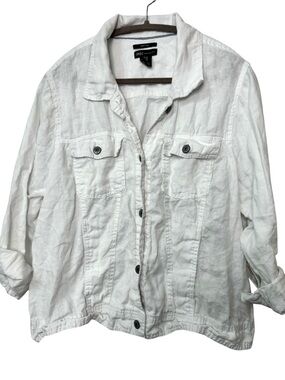 Summer LightWeight 100% Linen Button White Denim Look Button Jacket 1X